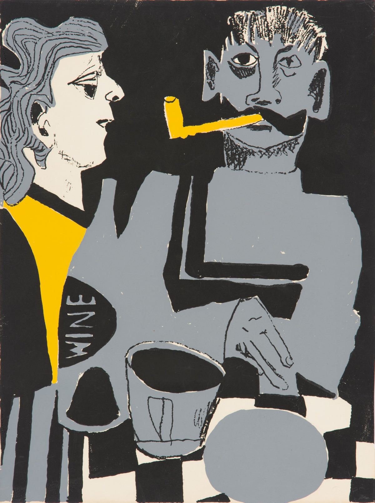 Maxwell Bennett Bates, Man and Woman With Wine Bottle, 1967