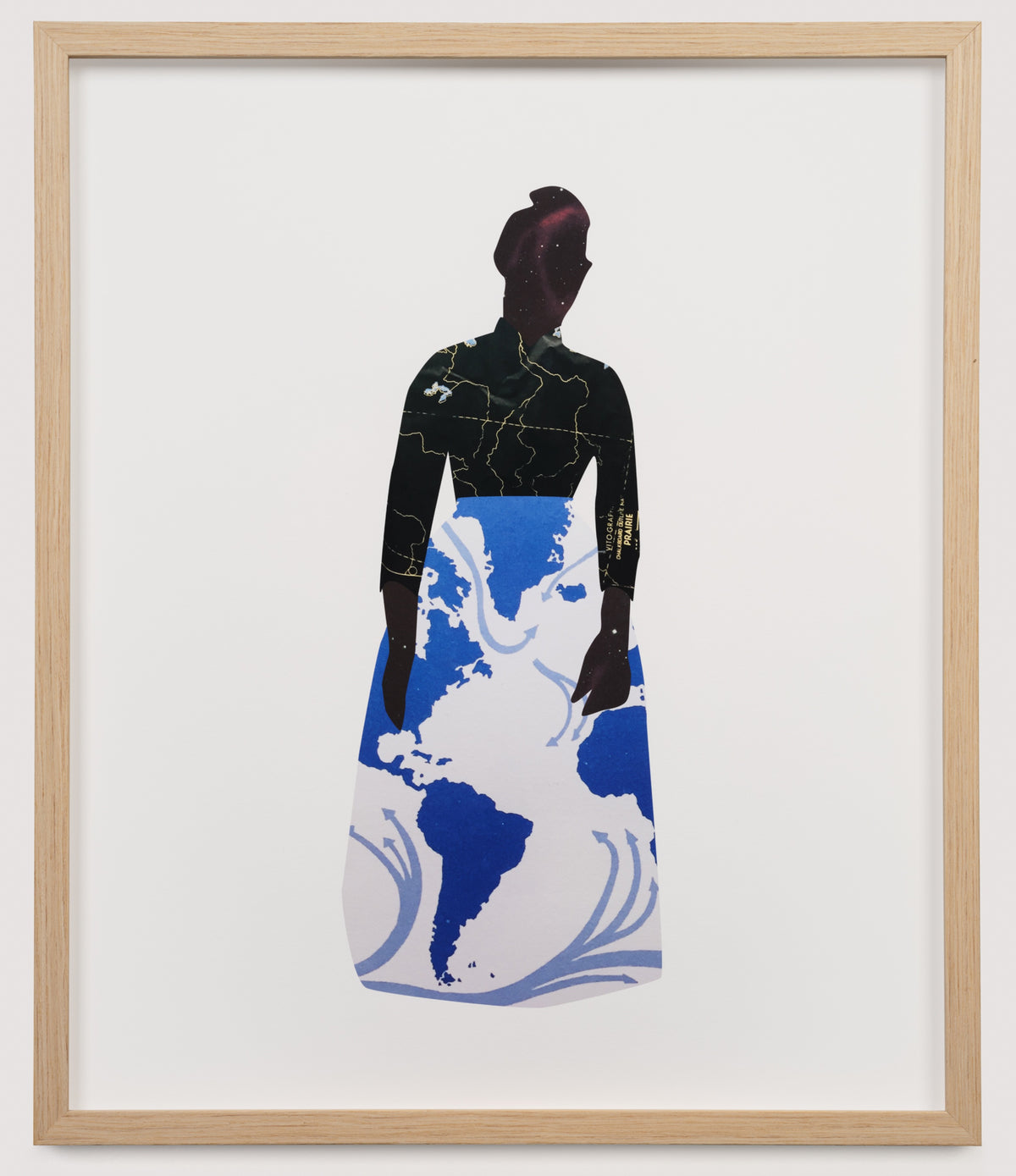 Anna Binta Diallo, Prairie Girl, 2024. An silhouette of a figure with images of a world, in both colour and black and white, and outer space - superimposed into the picture.