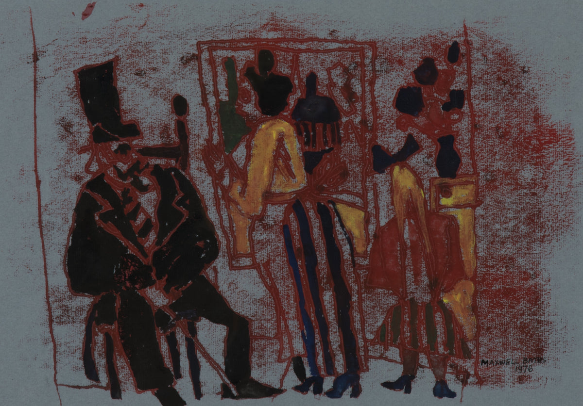 Maxwell Bennett Bates, Cocktail Party, 1976. Abstracted drawing of figures (both male and female) at a cocktail party.