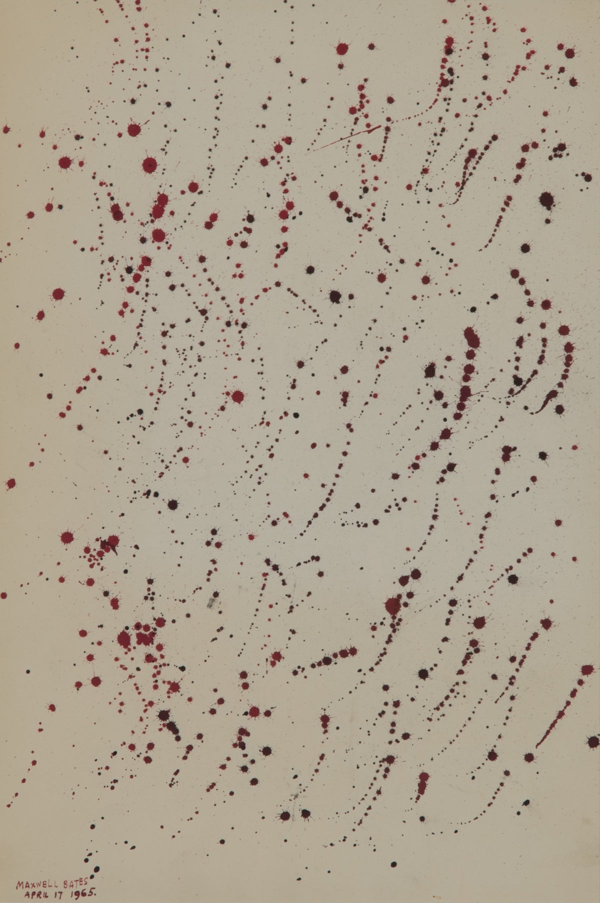 Maxwell Bennett Bates, Untitled [Abstract], April 17, 1965 (Signed and Dated). Abstract paint splatter against a white background.