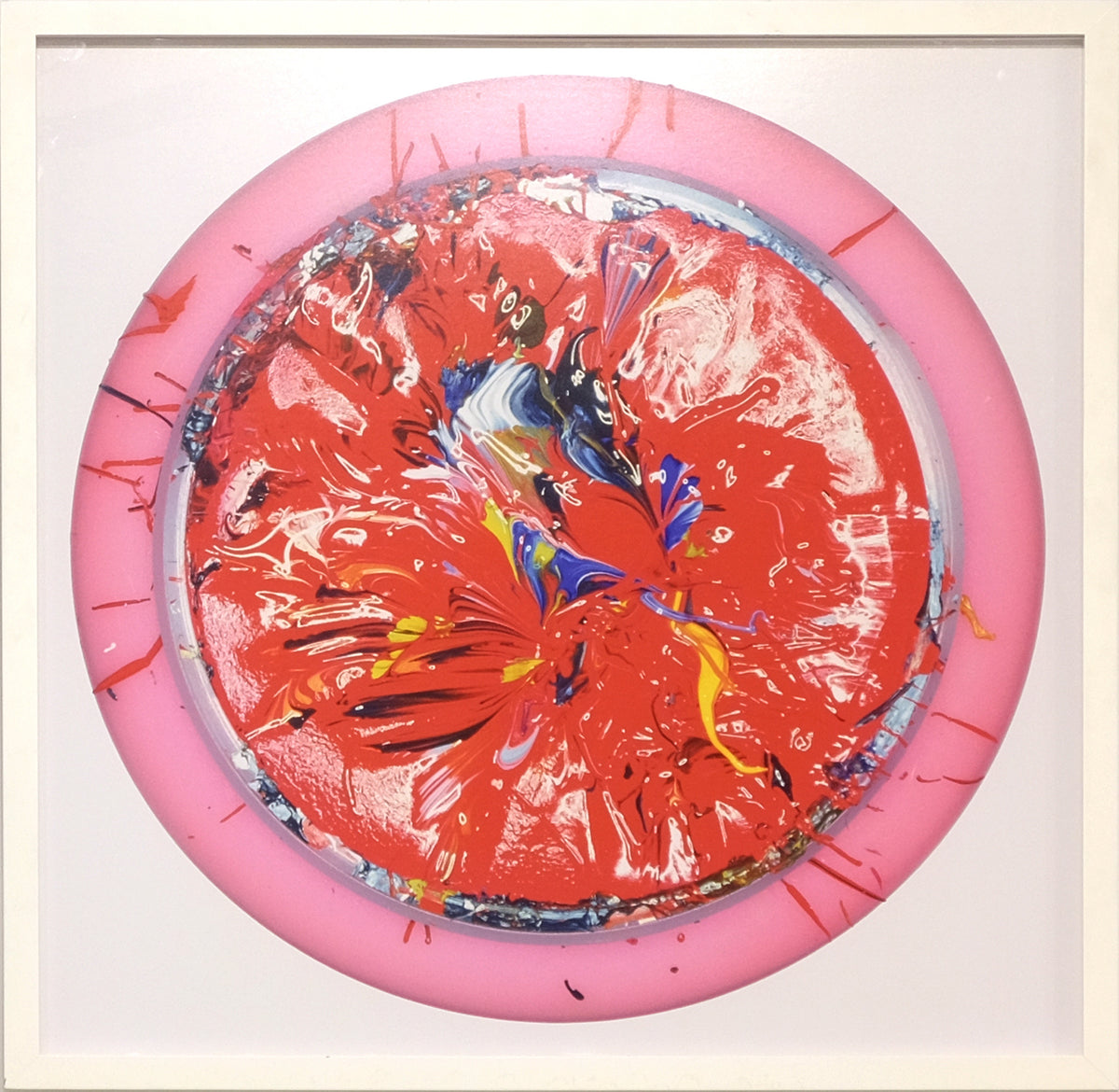 Douglas Coupland, Planet #2 (Red), 2002. Image of red circular object with multicoloured swirls inside. View 1 of 2.