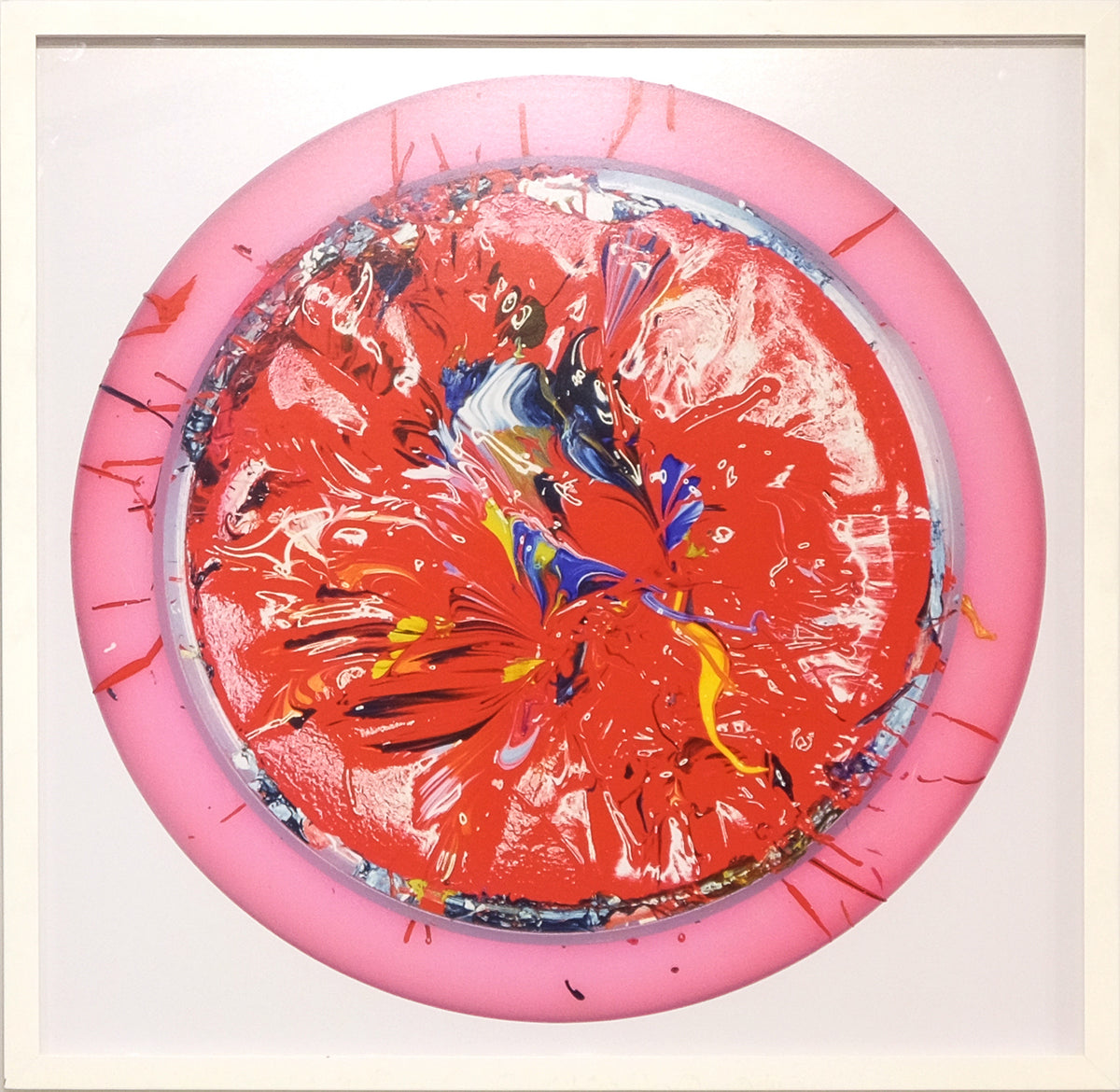 Douglas Coupland, Planet #2 (Red), 2002. Image of red circular object with multicoloured swirls inside. View 2 of 2.