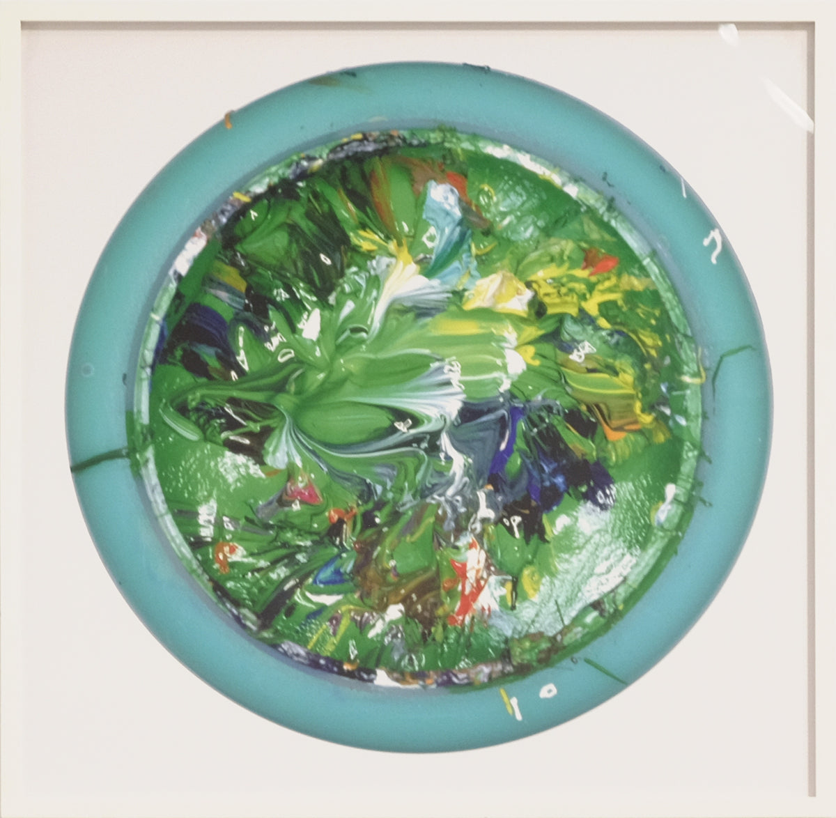 Douglas Coupland, Planet #4 (Green), 2002. Image of green circular object with multicoloured swirls inside. View 1 of 2.
