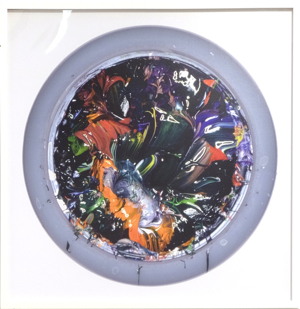 Douglas Coupland, Planet #5 (Black), 2002. Image of black circular object with multicoloured swirls inside. View 1 of 2.