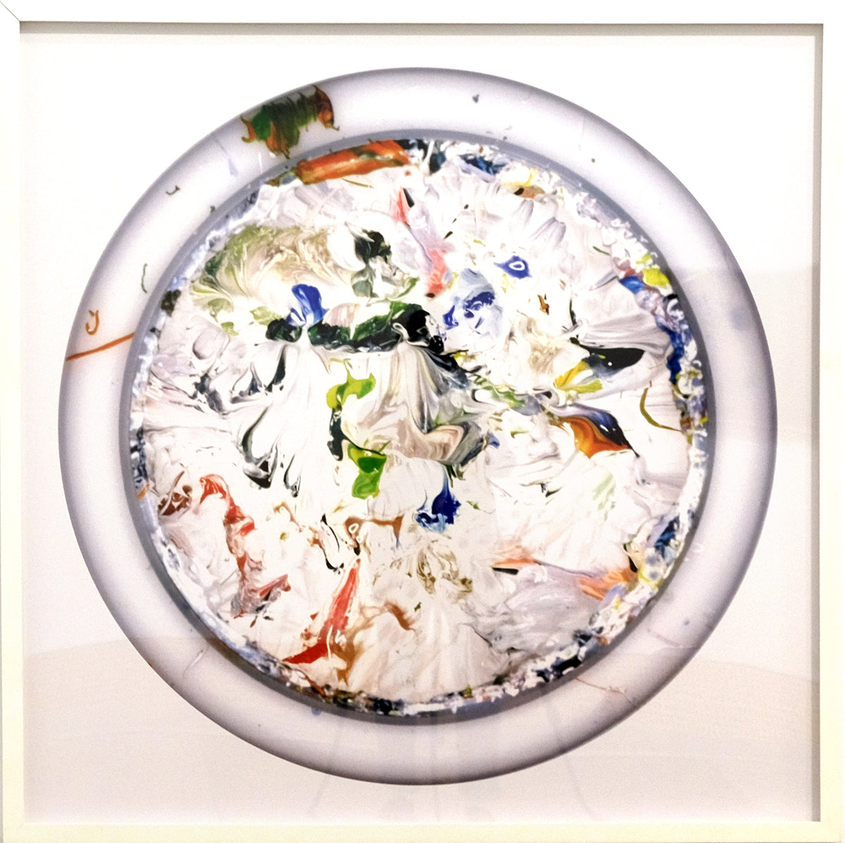Douglas Coupland, Planet #6 (white), 2002. Image of transparent circular object with multicoloured swirls inside. View 1 of 2.