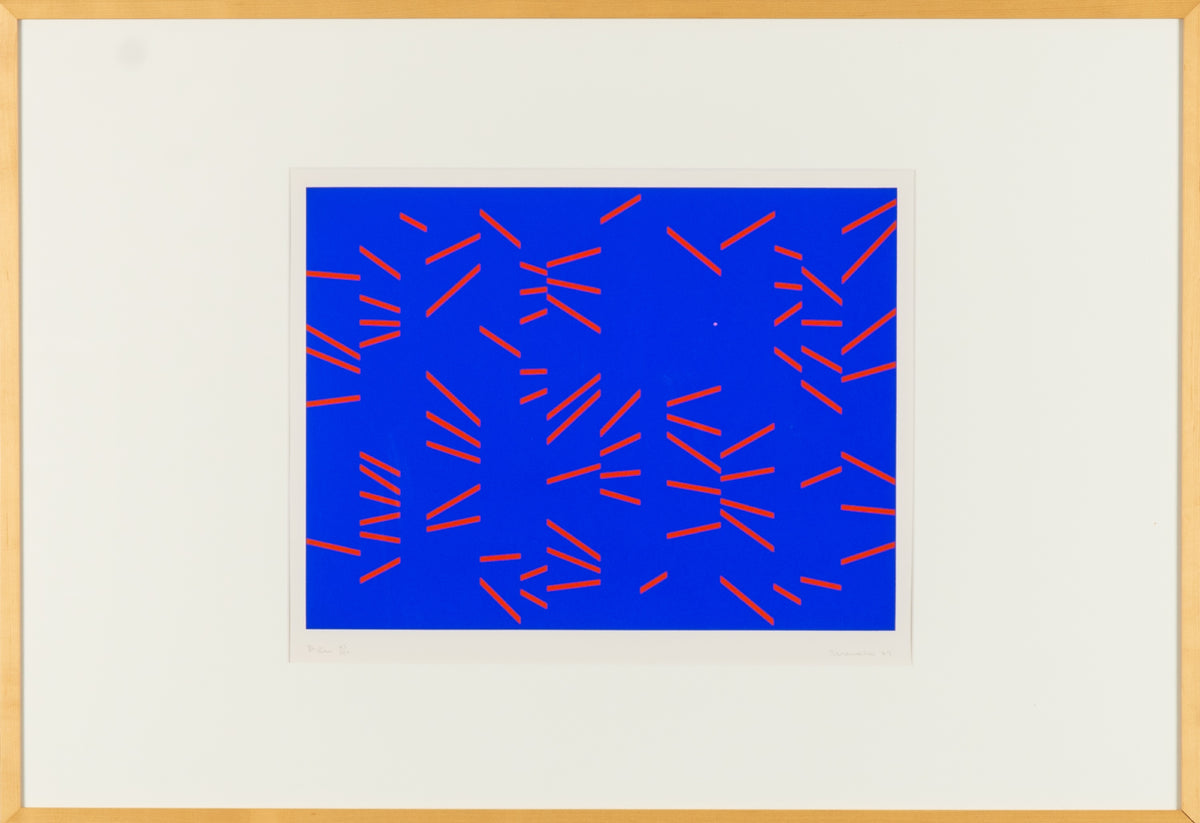 Mario Merola, Blue, 1967. Red diagonal stripes against a solid blue background.