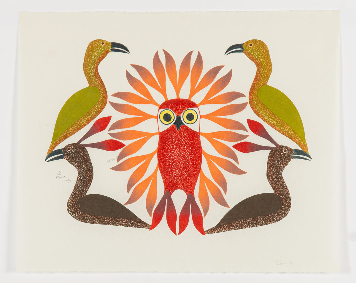 Kenojuak Ashevak, Untitled (Loons Protect the Loons) [Proof 4]