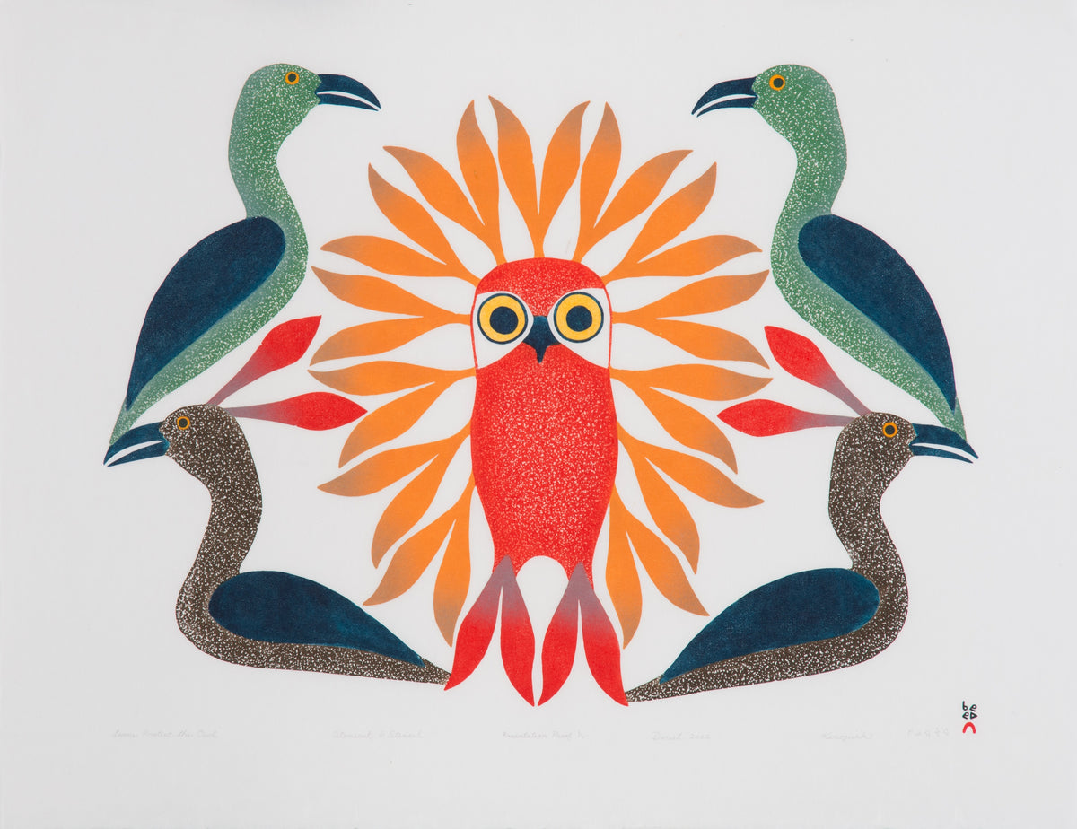 Kenojuak Ashevak, Untitled [Loons Protect The Owl]