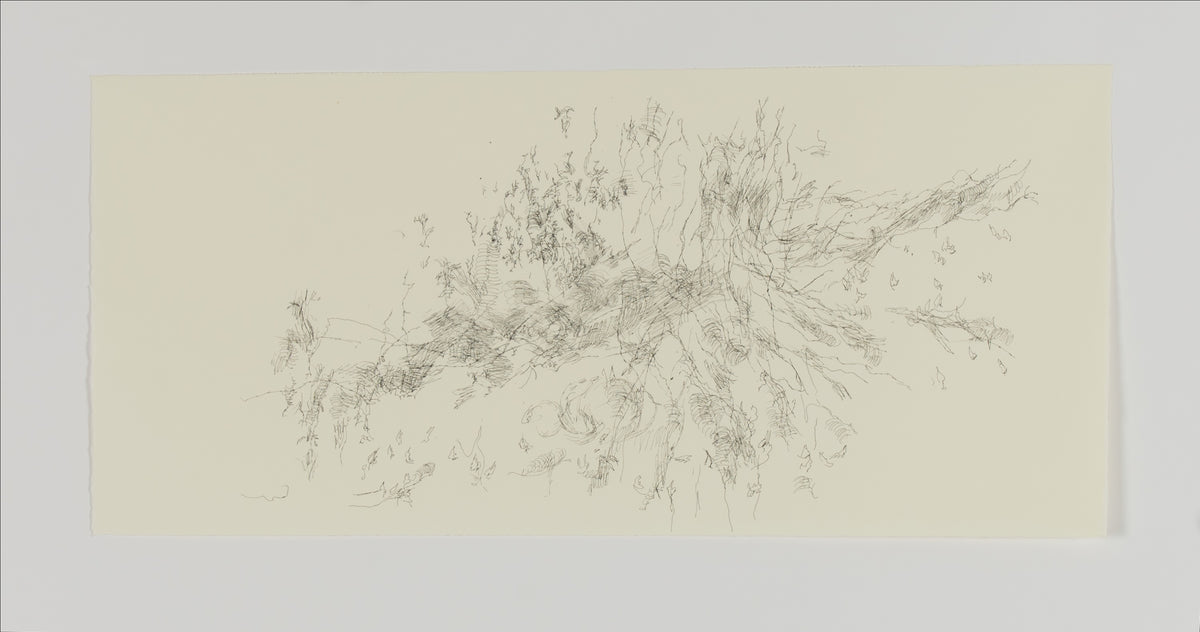 Ann Kipling, Untitled (Landscape #1), 2017. Drawing completed on September 7, 2017. Sketchy lines outline a set of hills and the sky.