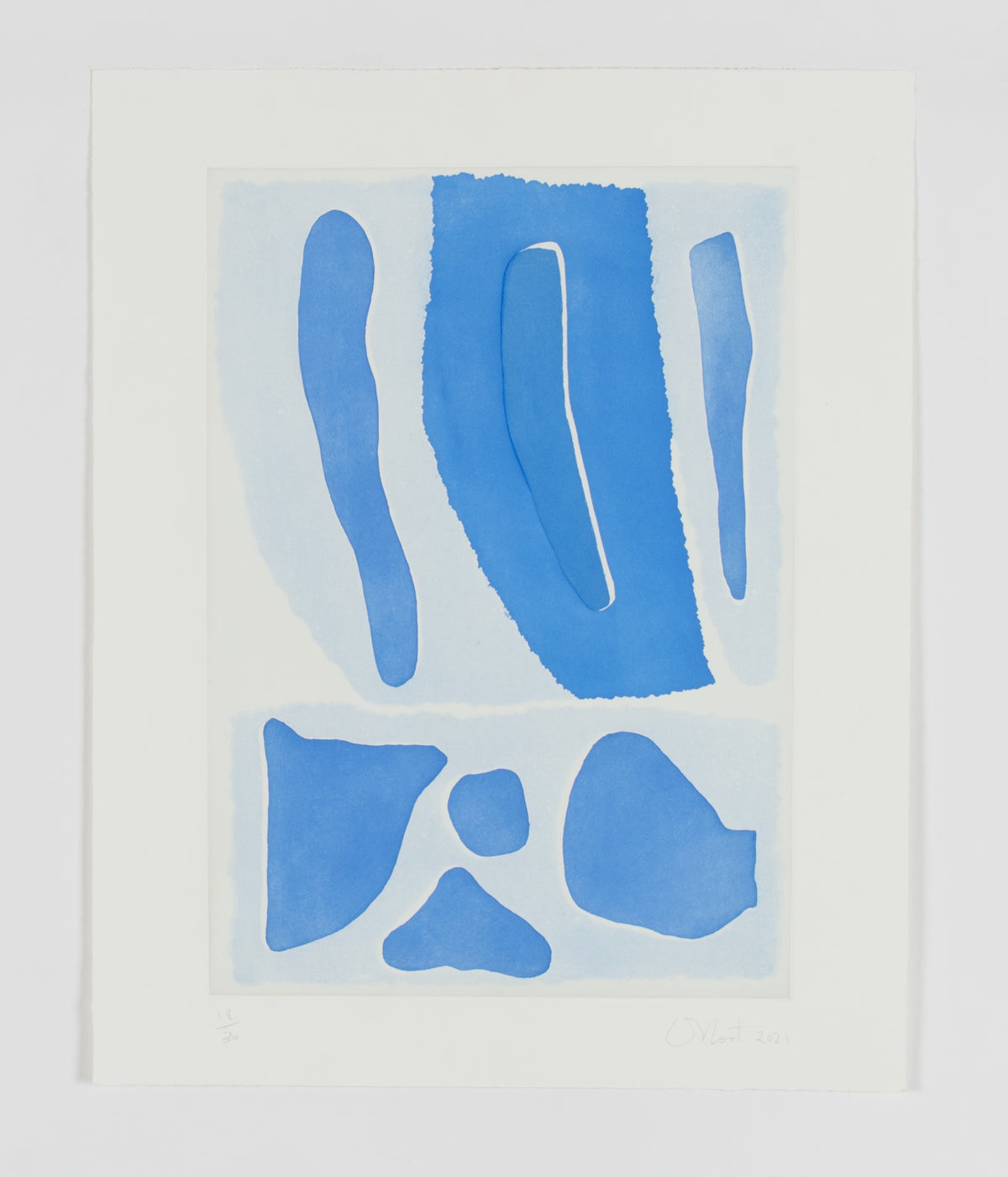 Derek Root, Untitled, 2021. Abstract light blue blobs, with darker blue insets.
