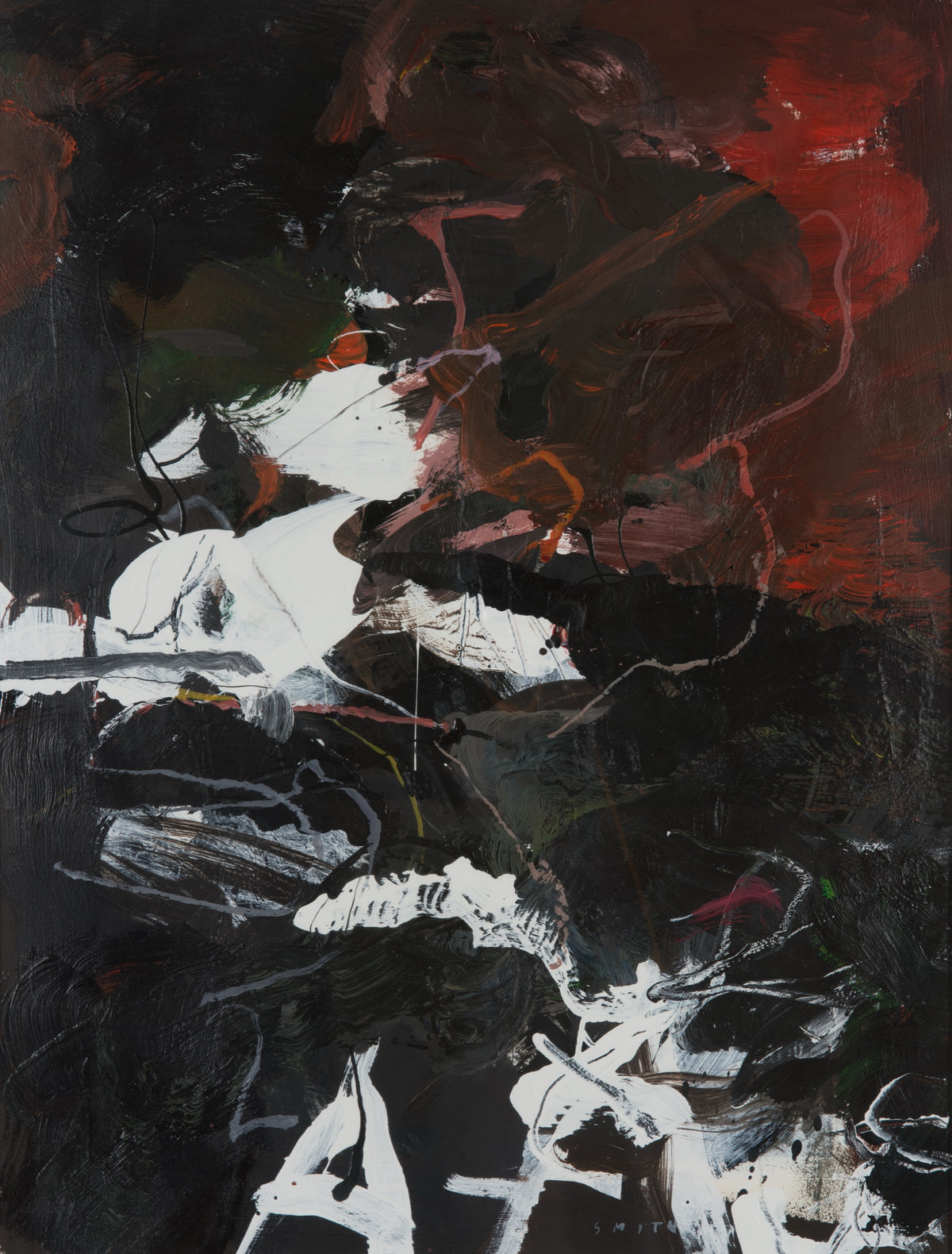 Gordon Smith, Untitled [Abstract], N/A. White splashes against a dark background consisting of black and red.