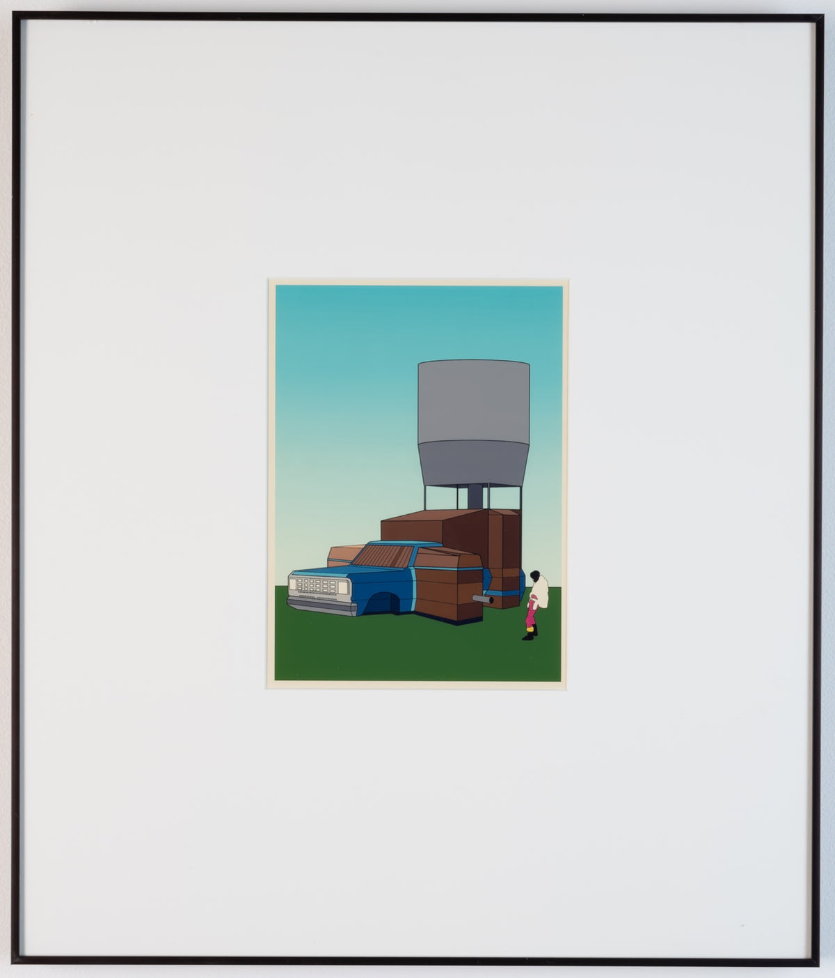 T&T Collective, Carchitecture #4, 2004. A speculative house built from a car with a large grey circular object against the blue sky.